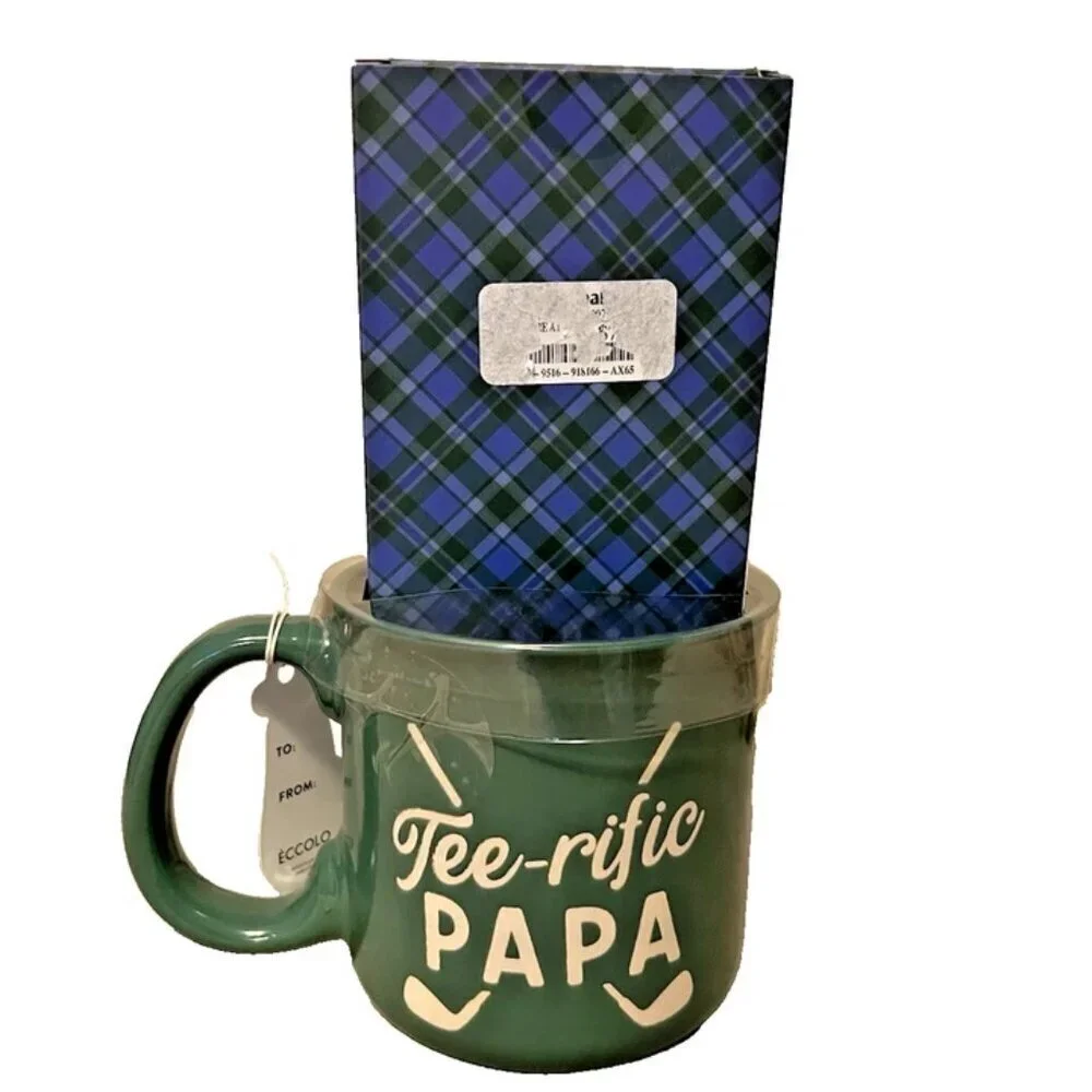 NEW TEE-RIFIC PAPA Golf Tee Holder & Green Mug Set by Eccolo